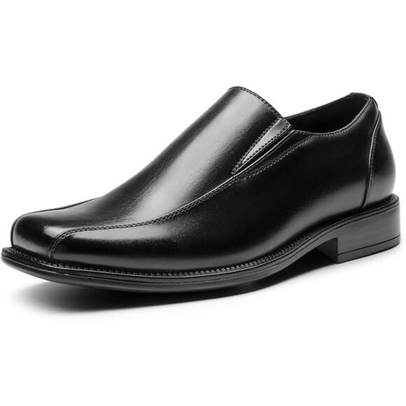 Bruno Marc Mens Size 7 Shiny Black Square Toe Dress Loafers Formal Shoes